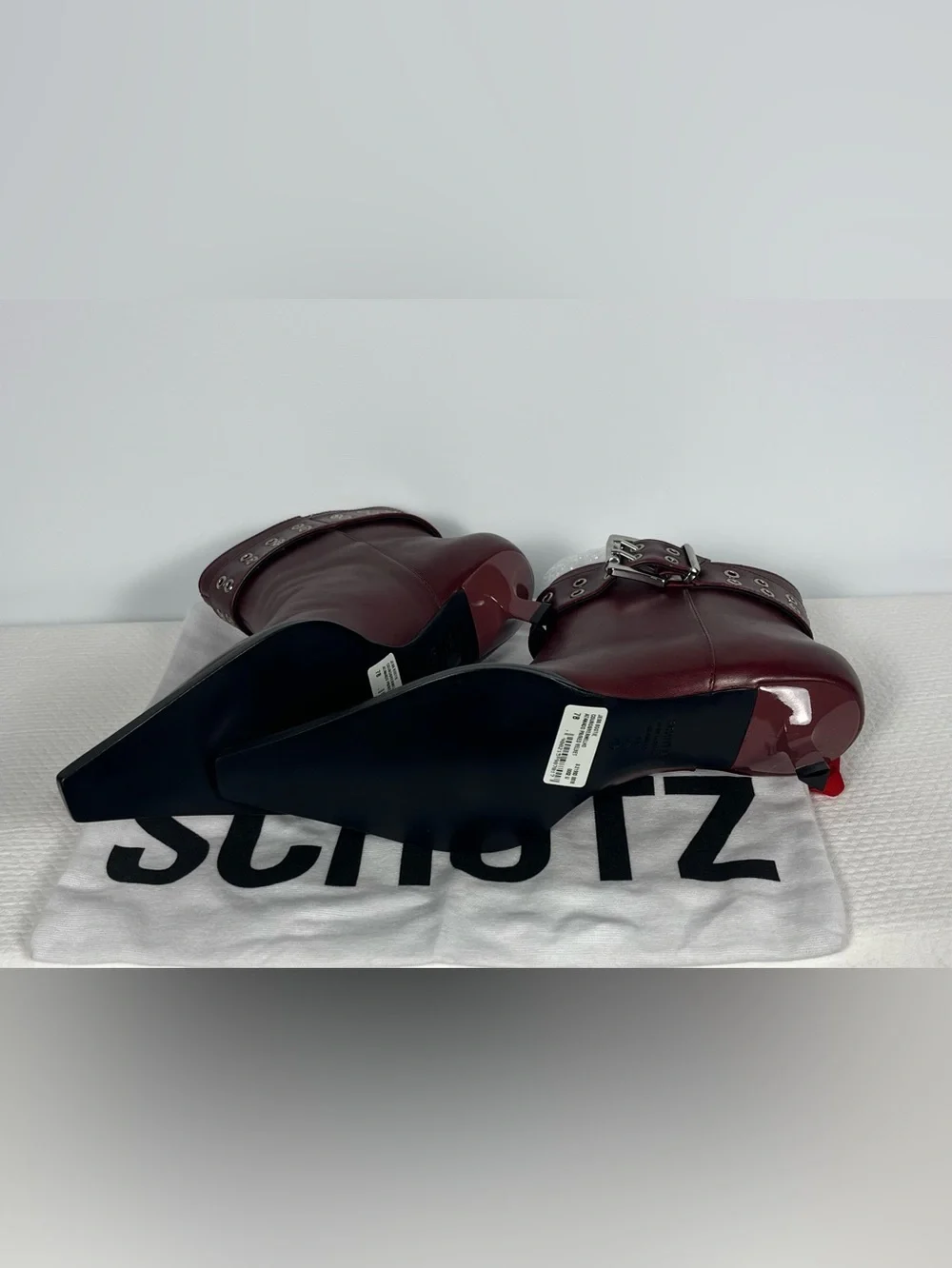 SCHUTZ Jess Booties In Rich Burgundy Leather Size 7B New In Box